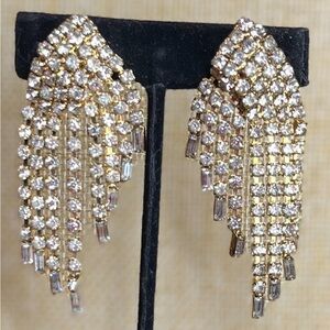Vintage  Rhinestone on Gold Crystal Dangle Earrings